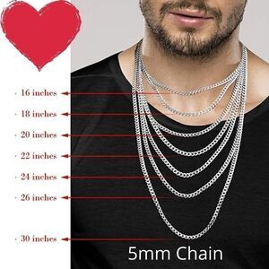 New 22” Men’s Solid 925 Sterling Silver Cuban/Curb Chain Necklace